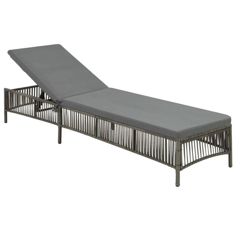 Gray woven PE rattan sun lounger with a cushion and adjustable backrest