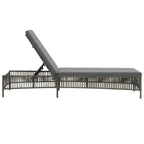 Gray woven PE rattan sun lounger with a cushion and adjustable backrest