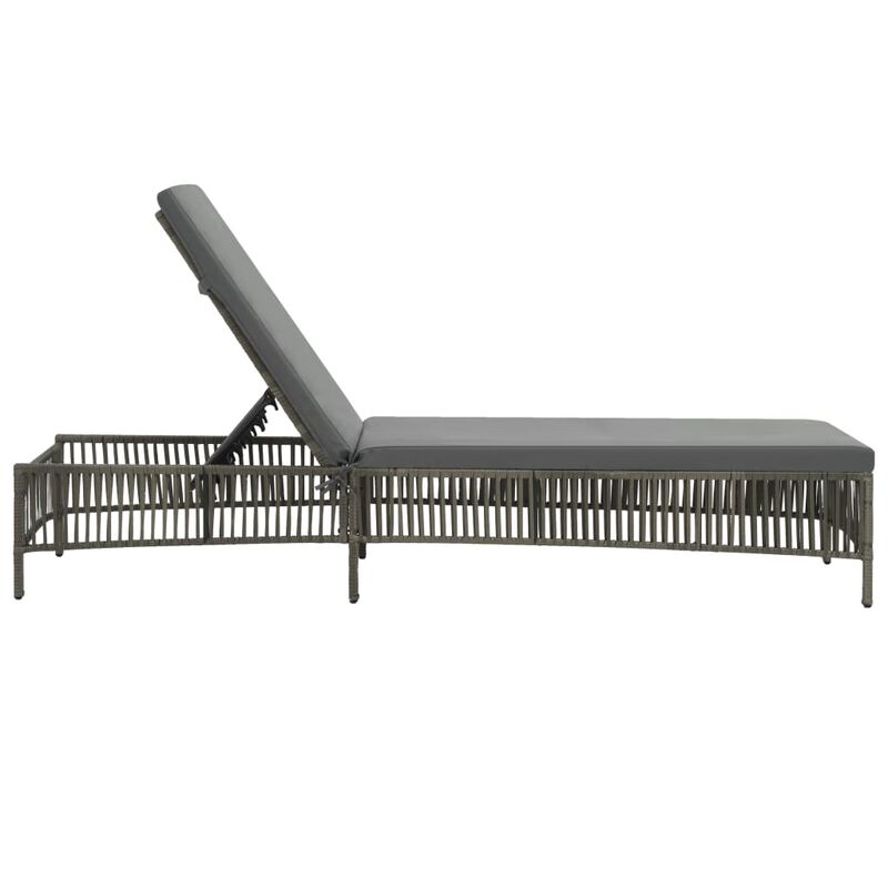 Gray woven PE rattan sun lounger with a cushion and adjustable backrest