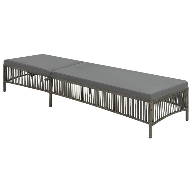 Gray woven PE rattan sun lounger with a cushion and adjustable backrest