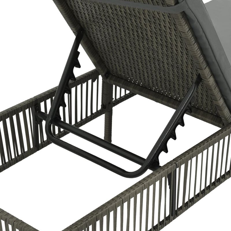 Gray woven PE rattan sun lounger with a cushion and adjustable backrest