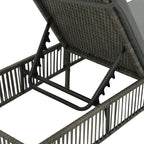 Gray woven PE rattan sun lounger with a cushion and adjustable backrest