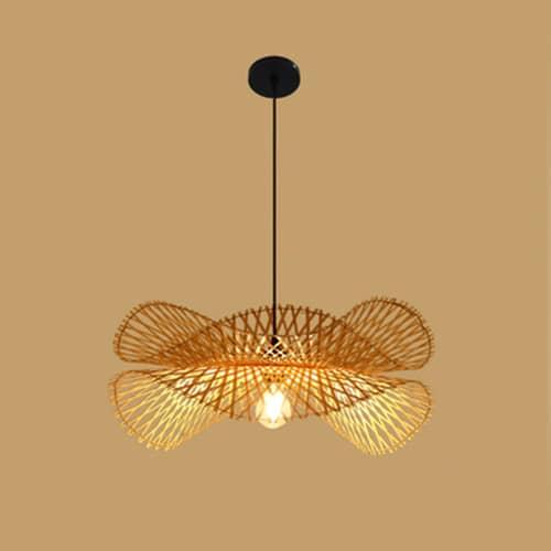 Spiral pendant light hand woven in natural bamboo and rattan