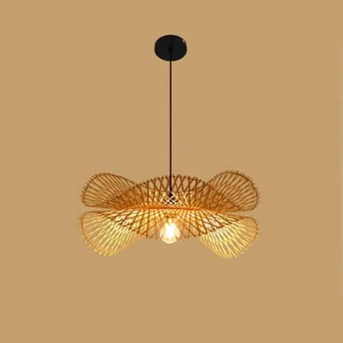 Spiral pendant light hand woven in natural bamboo and rattan