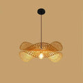 Spiral pendant light hand woven in natural bamboo and rattan