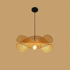 Spiral pendant light hand woven in natural bamboo and rattan
