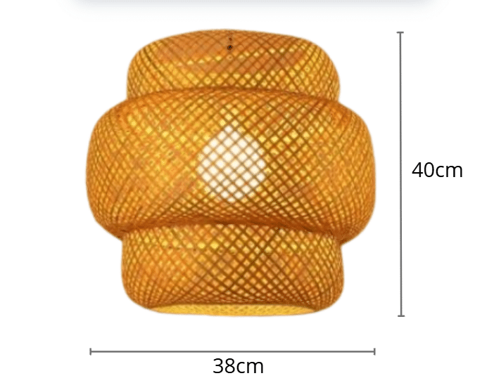 Hand woven natural bamboo pendant light with a modern geometric shape