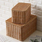 Tightly hand woven natural rattan trunk box with a top opening lid