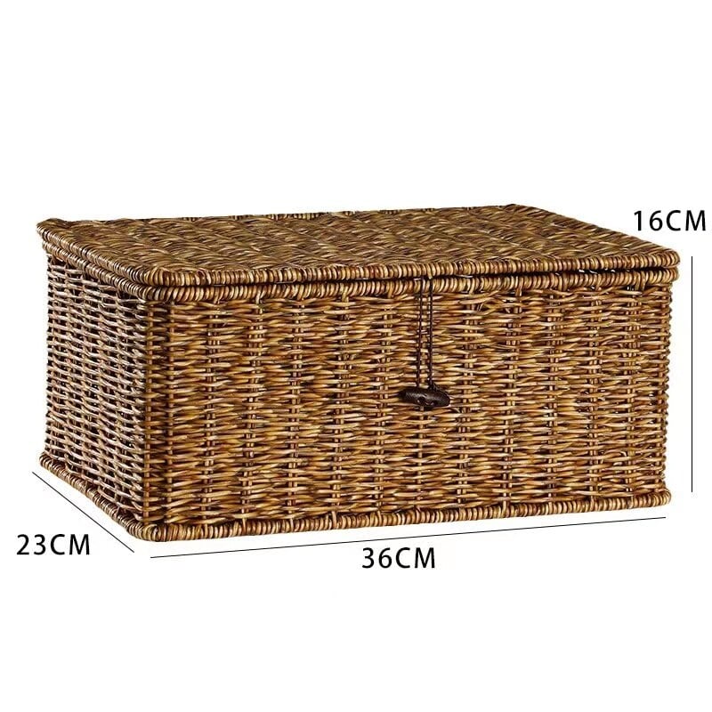 Tightly hand woven natural rattan trunk box with a top opening lid