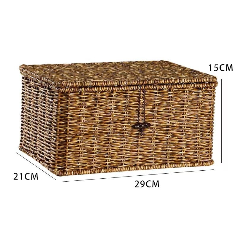 Tightly hand woven natural rattan trunk box with a top opening lid