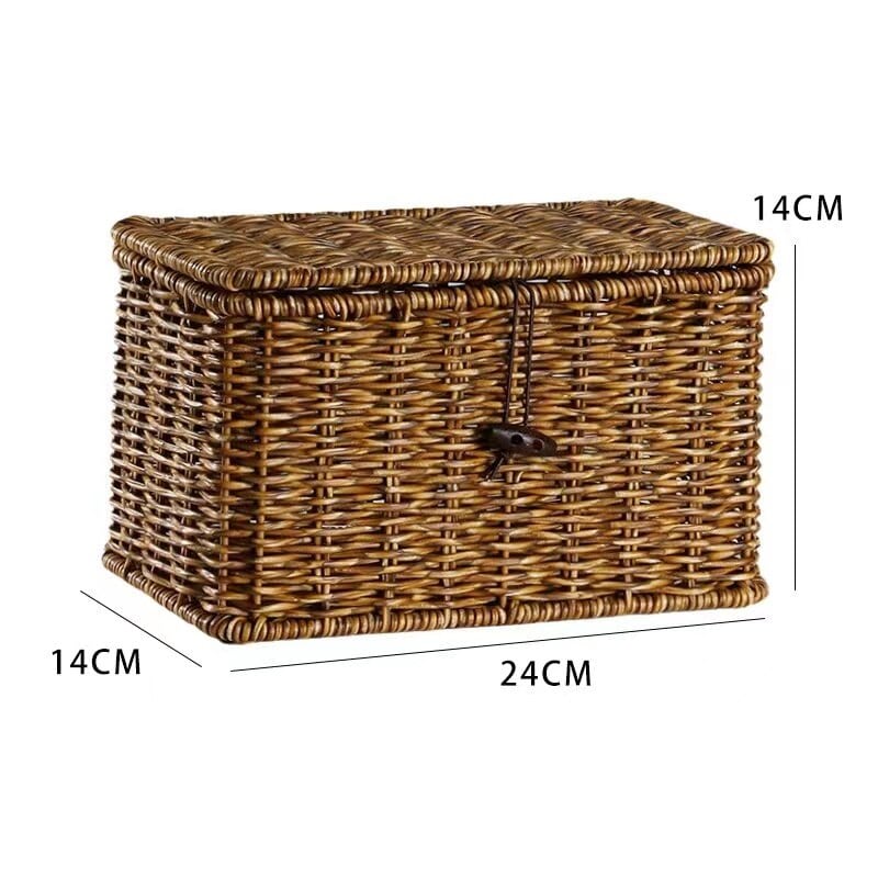 Tightly hand woven natural rattan trunk box with a top opening lid