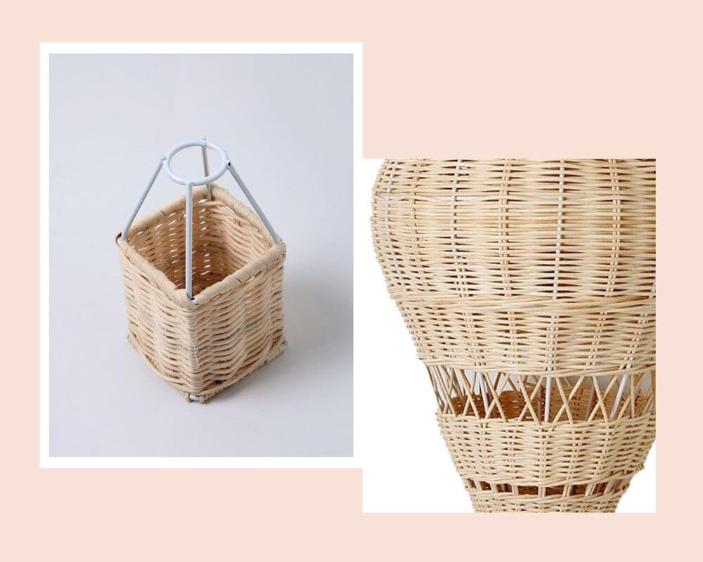 Hand woven beige rattan hot air balloon hanging decoration for a nursery
