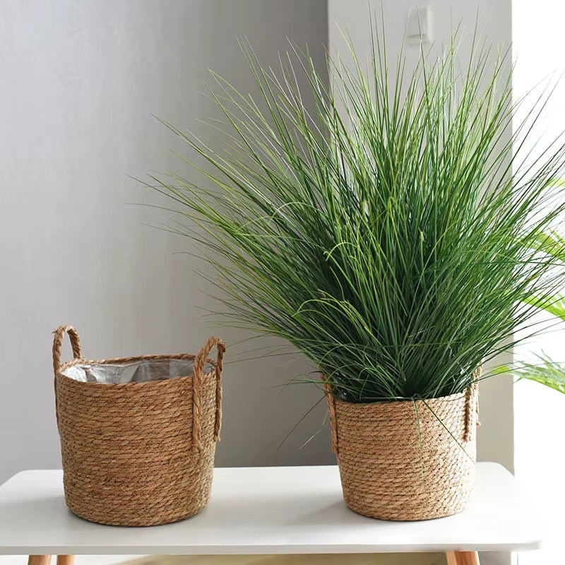 Hand woven natural rattan planter with side handles