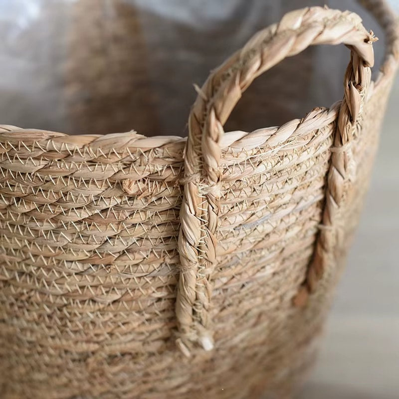 Hand woven natural rattan planter with side handles