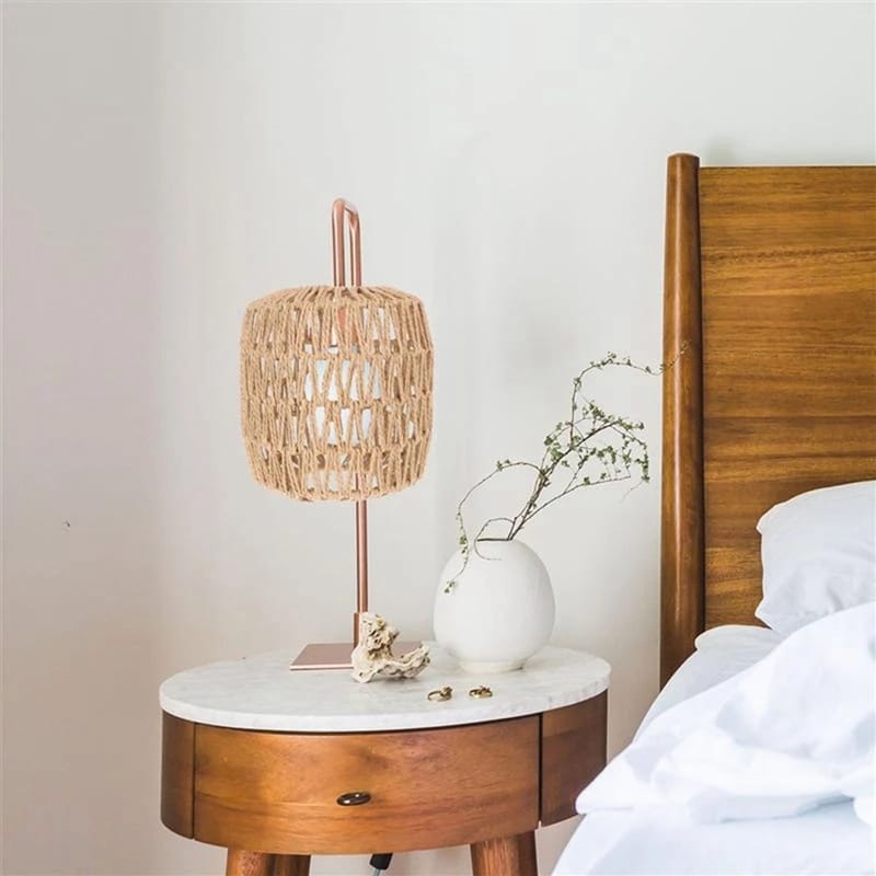 Handmade natural rattan lamp shade with a regular open weave