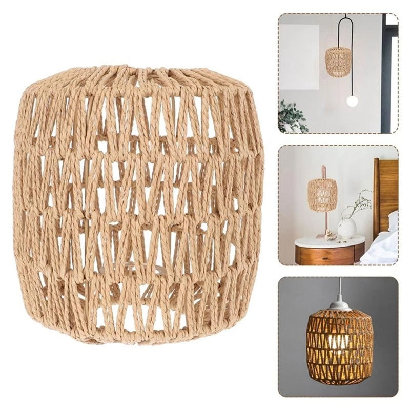 Handmade natural rattan lamp shade with a regular open weave