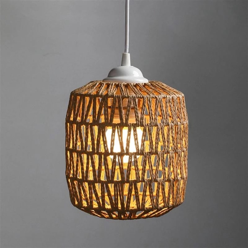 Handmade natural rattan lamp shade with a regular open weave