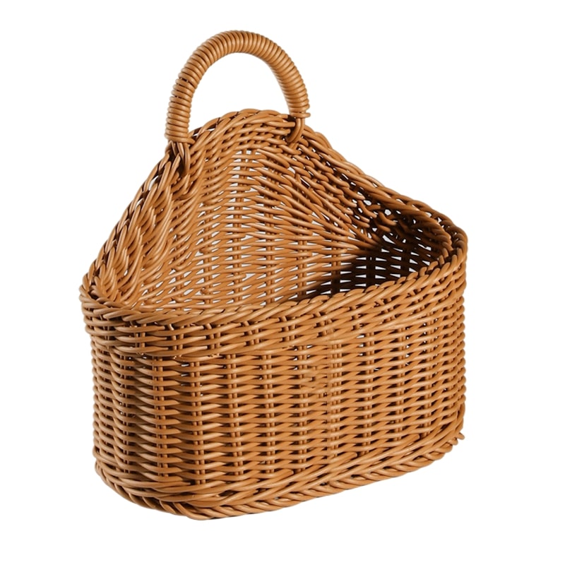 Half round wicker wall basket with top handle