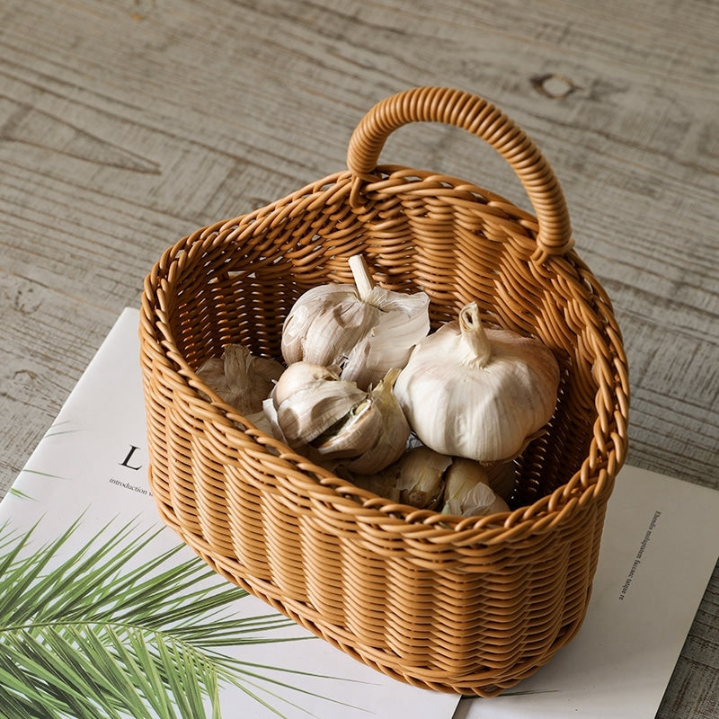 Half round wicker wall basket with top handle