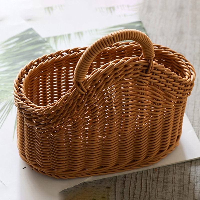 Half round wicker wall basket with top handle