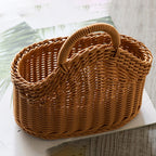 Half round wicker wall basket with top handle