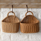 Half round wicker wall basket with top handle