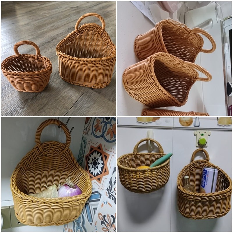Half round wicker wall basket with top handle
