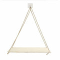 Natural wood shelf hung from a braided rope
