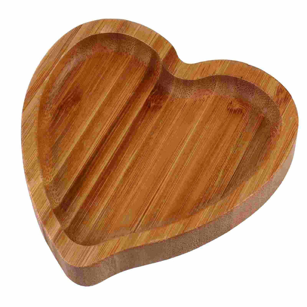 Heart shaped bamboo serving plate with a raised rim
