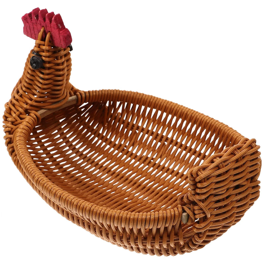 Hen shaped wicker look basket with red comb