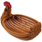 Hen shaped wicker look basket with red comb