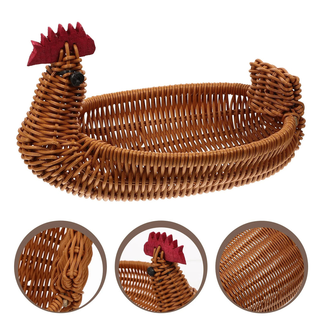 Hen shaped wicker look basket with red comb