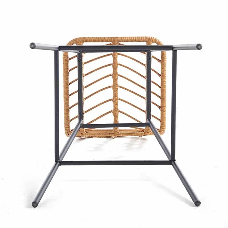 Tall bar chair with a hand woven rattan back and slim black metal legs