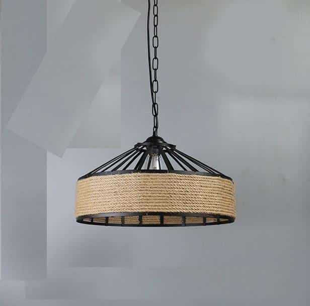 Black Metal, Woven Fiber, Hanging Light