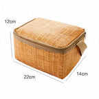 Small insulated picnic lunch bag with a woven look and carry handle
