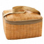 Small insulated picnic lunch bag with a woven look and carry handle