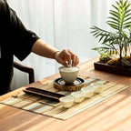 Rectangular Japanese style placemat of finely assembled bamboo slats