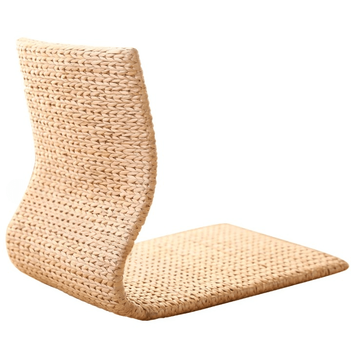 Low legless floor chair hand woven in rattan and wicker in a Japanese style