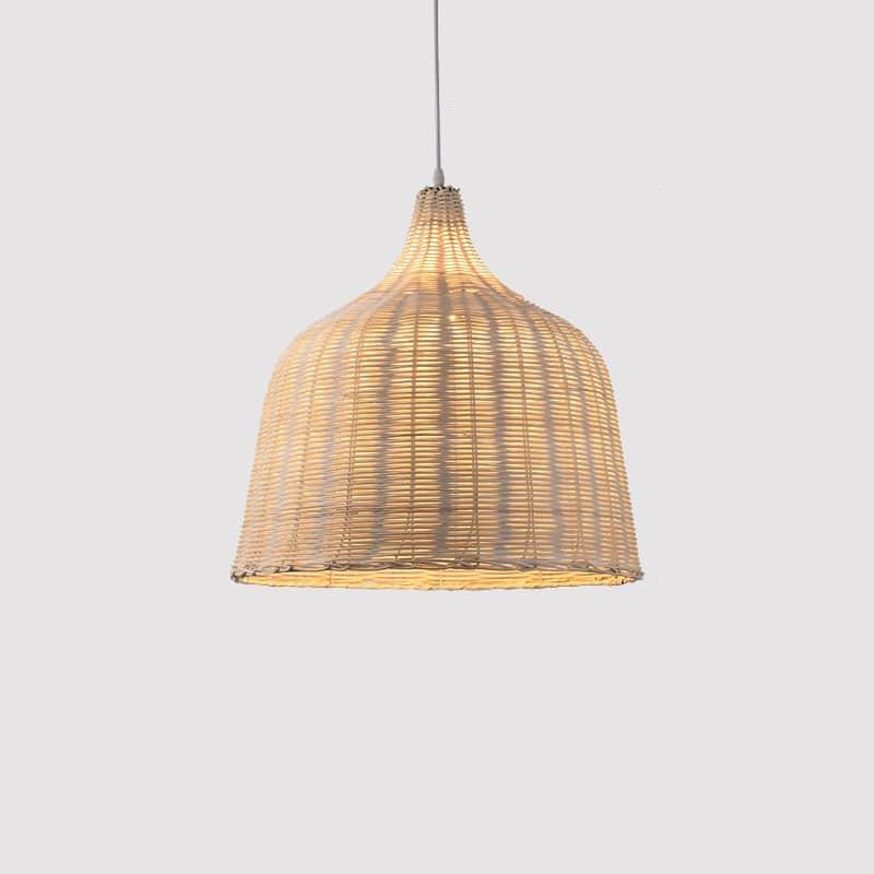 Japanese style openwork pendant light hand woven in natural rattan and bamboo