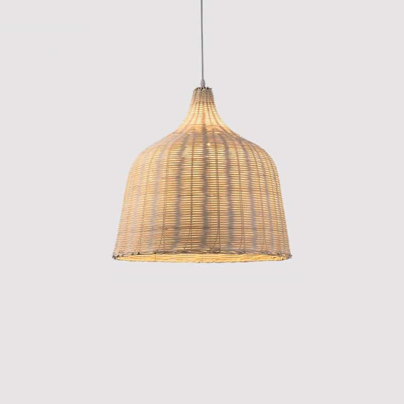 Japanese style openwork pendant light hand woven in natural rattan and bamboo