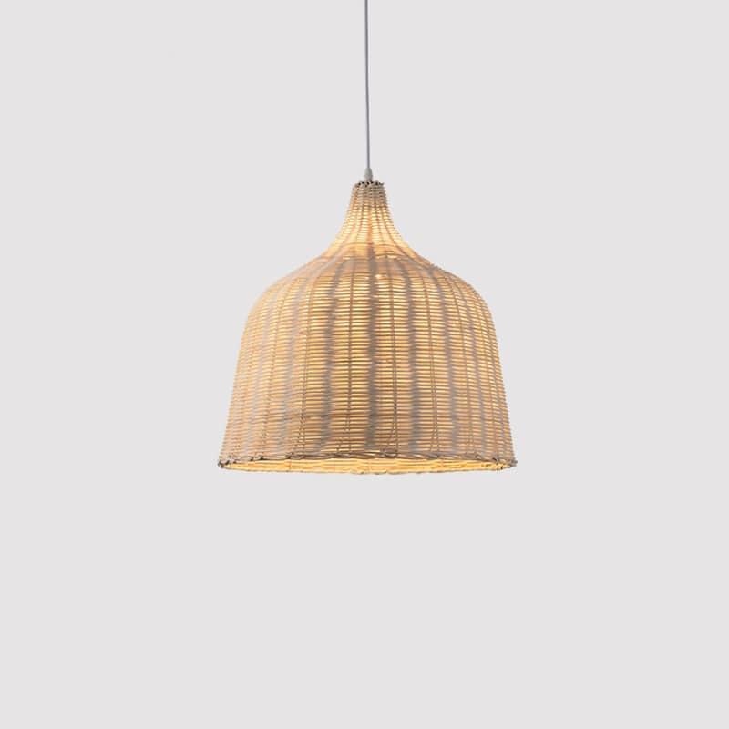 Japanese style openwork pendant light hand woven in natural rattan and bamboo