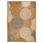 Rectangular jute rug with white and gray circle pattern