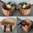 Small wicker kids bike basket with black straps