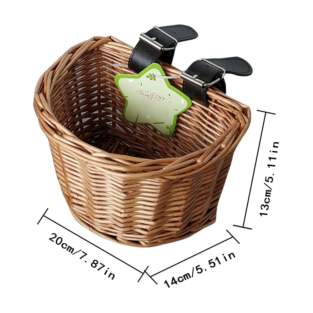 Small wicker kids bike basket with black straps
