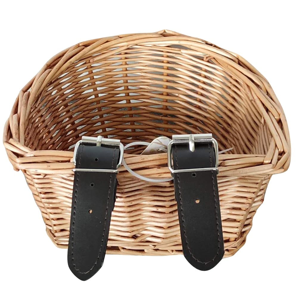 Small wicker kids bike basket with black straps