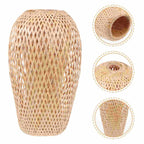 Tall lantern shaped lamp shade hand woven in natural rattan