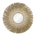 Large round mirror with a wide natural straw sunburst halo
