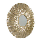 Large round mirror with a wide natural straw sunburst halo