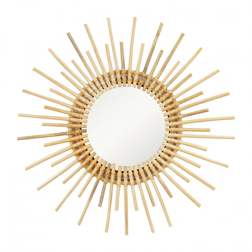 Large rattan sunburst mirror with long rays