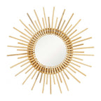 Large rattan sunburst mirror with long rays